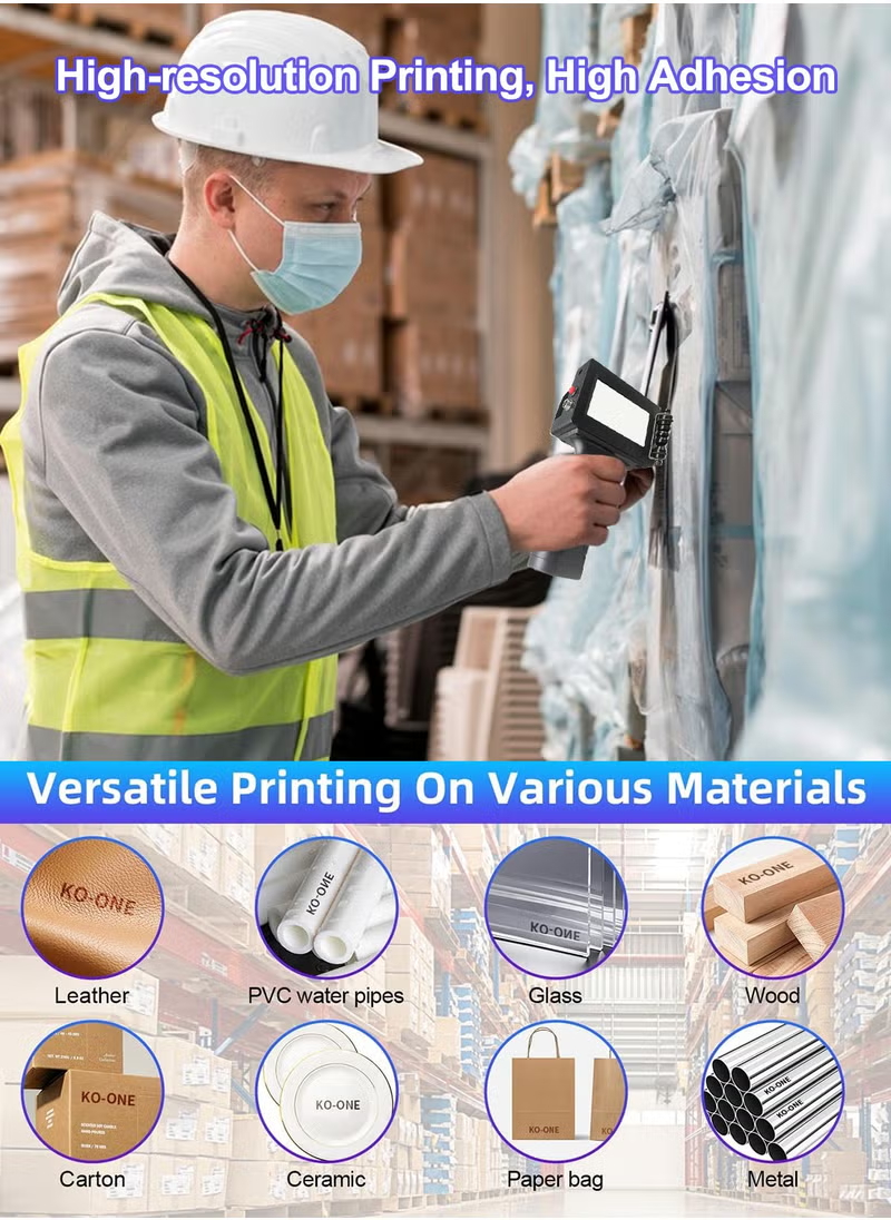 طابعة نفث الحبر المحمولة لطباعة تواريخ انتهاء الصلاحية وأرقام الدفعات ورموز الاستجابة السريعة والرموز الشريطية والشعارات على الكراتين والخشب والقماش والبلاستيك والمعادن