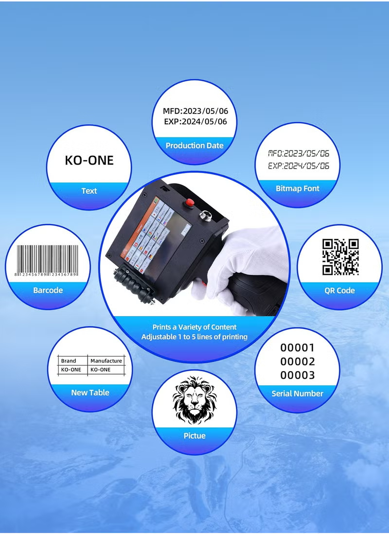 طابعة نفث الحبر المحمولة لطباعة تواريخ انتهاء الصلاحية وأرقام الدفعات ورموز الاستجابة السريعة والرموز الشريطية والشعارات على الكراتين والخشب والقماش والبلاستيك والمعادن